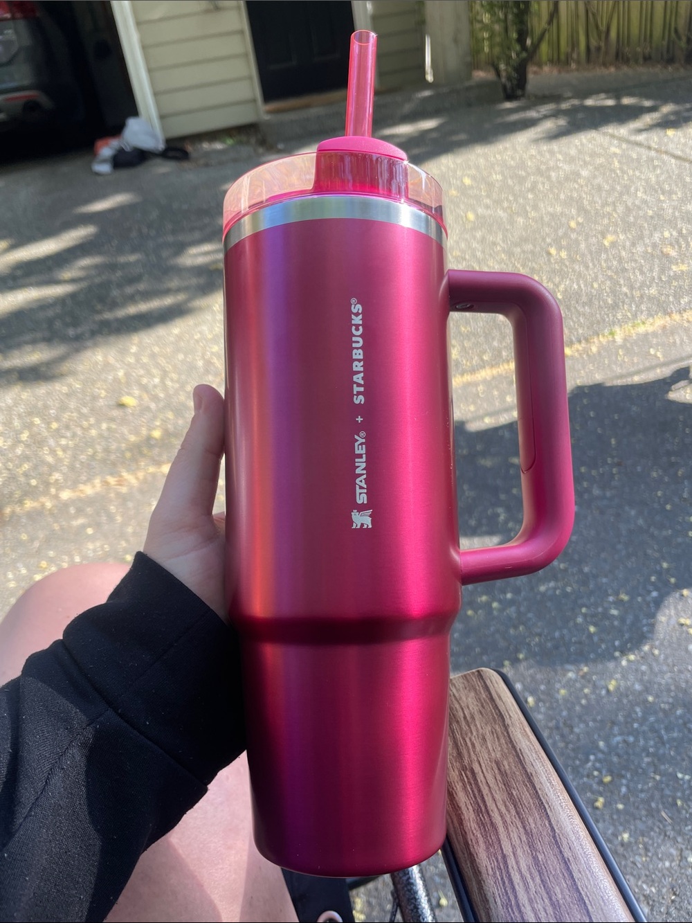 Starbucks Pink Metallic Stanley Travel Mug with Handle and Straw